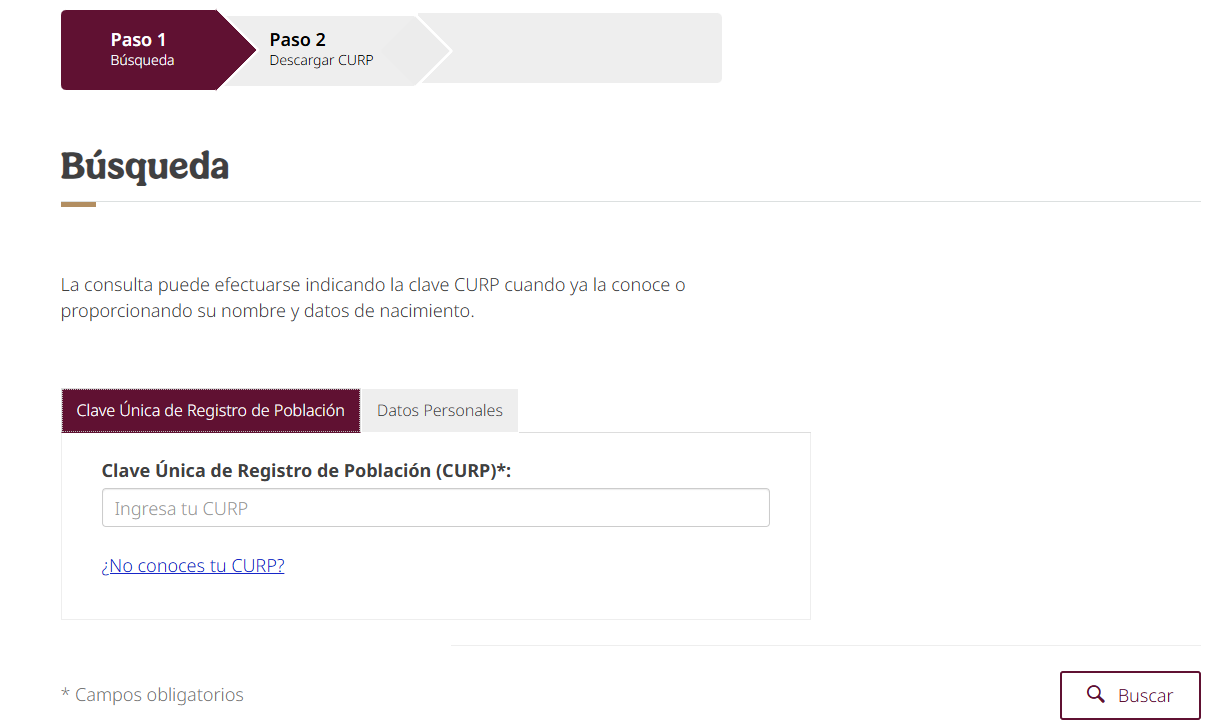 Paso 1: entrar al portal oficial gob.mx/curp